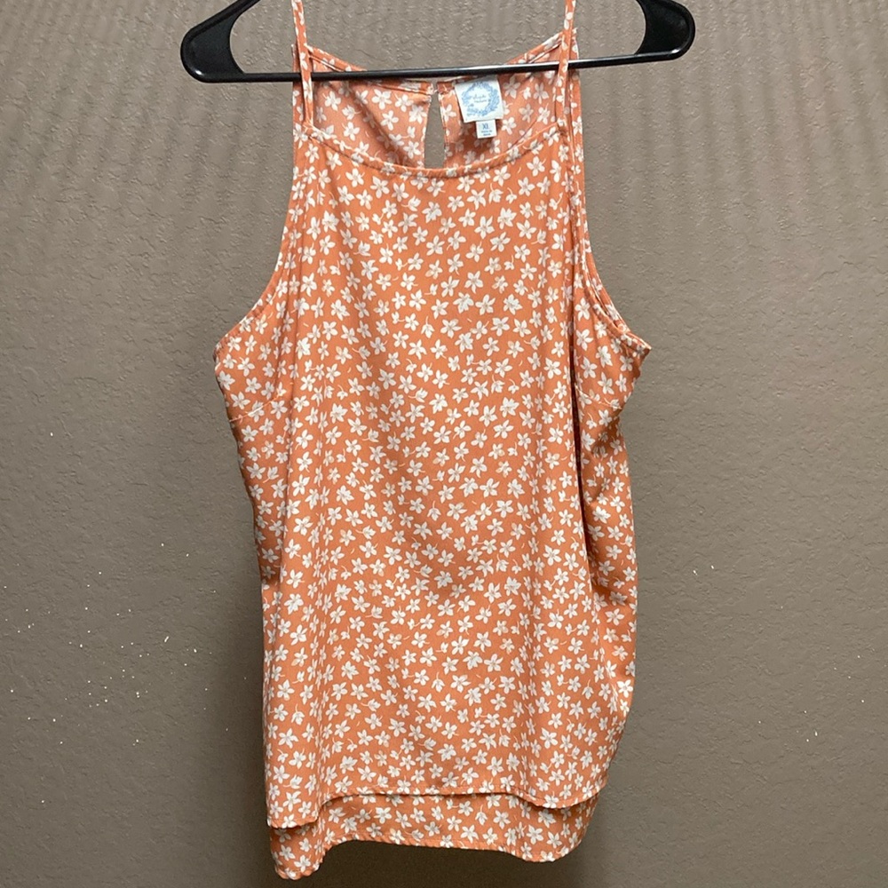 Blue Rain Orange Floral High-Neck Tank Top